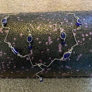 Blue and silver earring necklace set